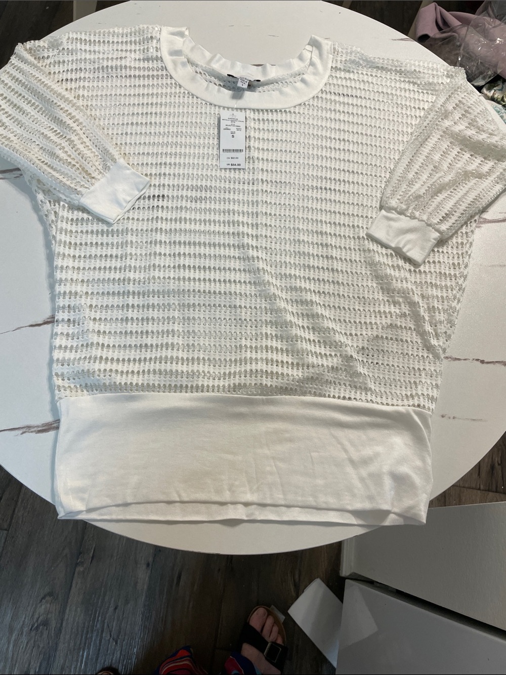 Bebe White Open-Knit Silver tread Swim cover up Sz S